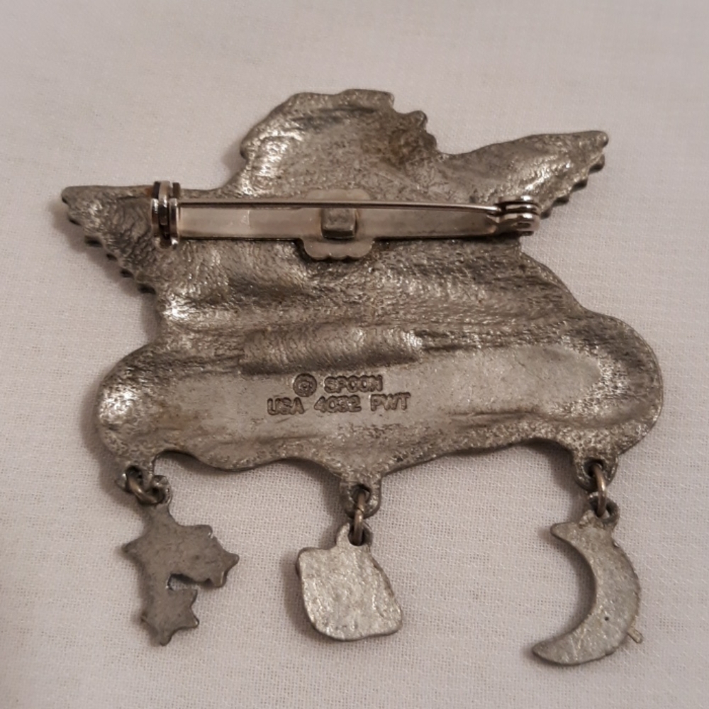 Vintage Pewter Cherub Pin Signed - image 2
